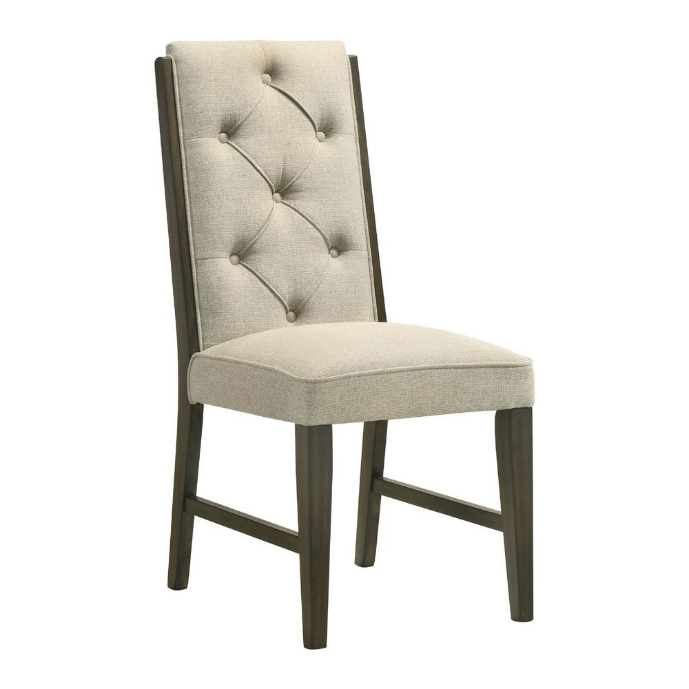 Heri Dining Side Chair Set of 2, Tufted Back, Beige, Chocolate Brown - BM353082