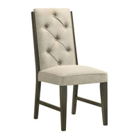 Heri Dining Side Chair Set of 2, Tufted Back, Beige, Chocolate Brown - BM353082
