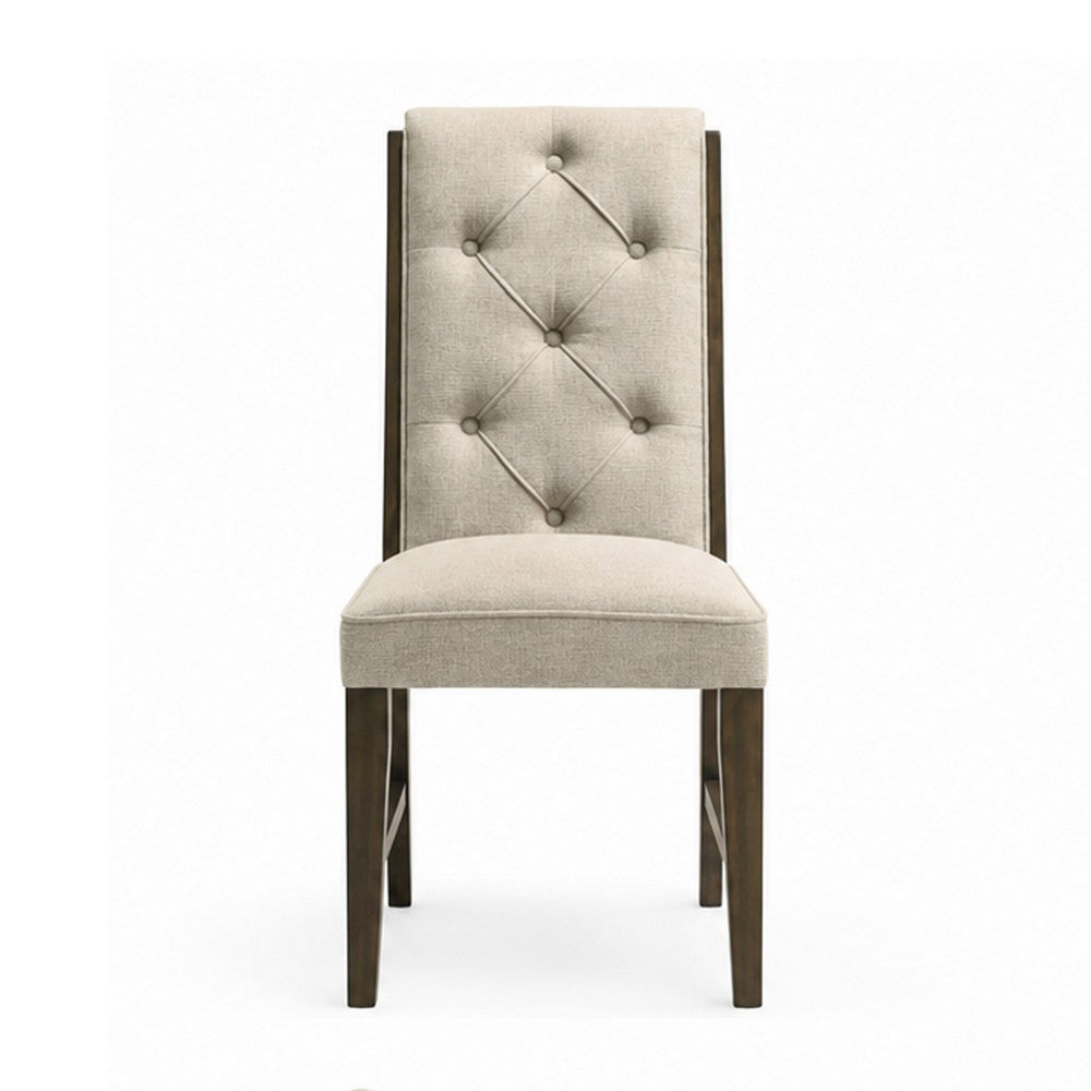 Heri Dining Side Chair Set of 2, Tufted Back, Beige, Chocolate Brown - BM353082