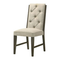Heri Dining Side Chair Set of 2, Tufted Back, Beige, Chocolate Brown - BM353082