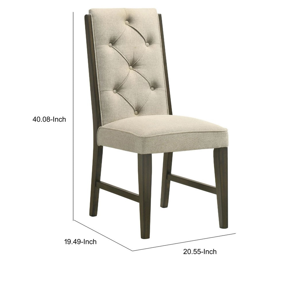 Heri Dining Side Chair Set of 2, Tufted Back, Beige, Chocolate Brown - BM353082