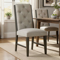 Heri Dining Side Chair Set of 2, Tufted Back, Beige, Chocolate Brown - BM353082