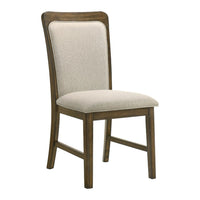 Moor Dining Side Chair Set of 2, Geometric Design Back, Off White, Oak Brown - BM353084