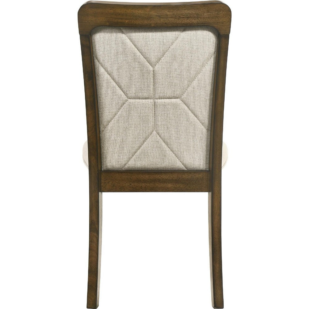 Moor Dining Side Chair Set of 2, Geometric Design Back, Off White, Oak Brown - BM353084