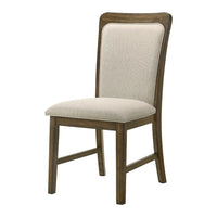 Moor Dining Side Chair Set of 2, Geometric Design Back, Off White, Oak Brown - BM353084