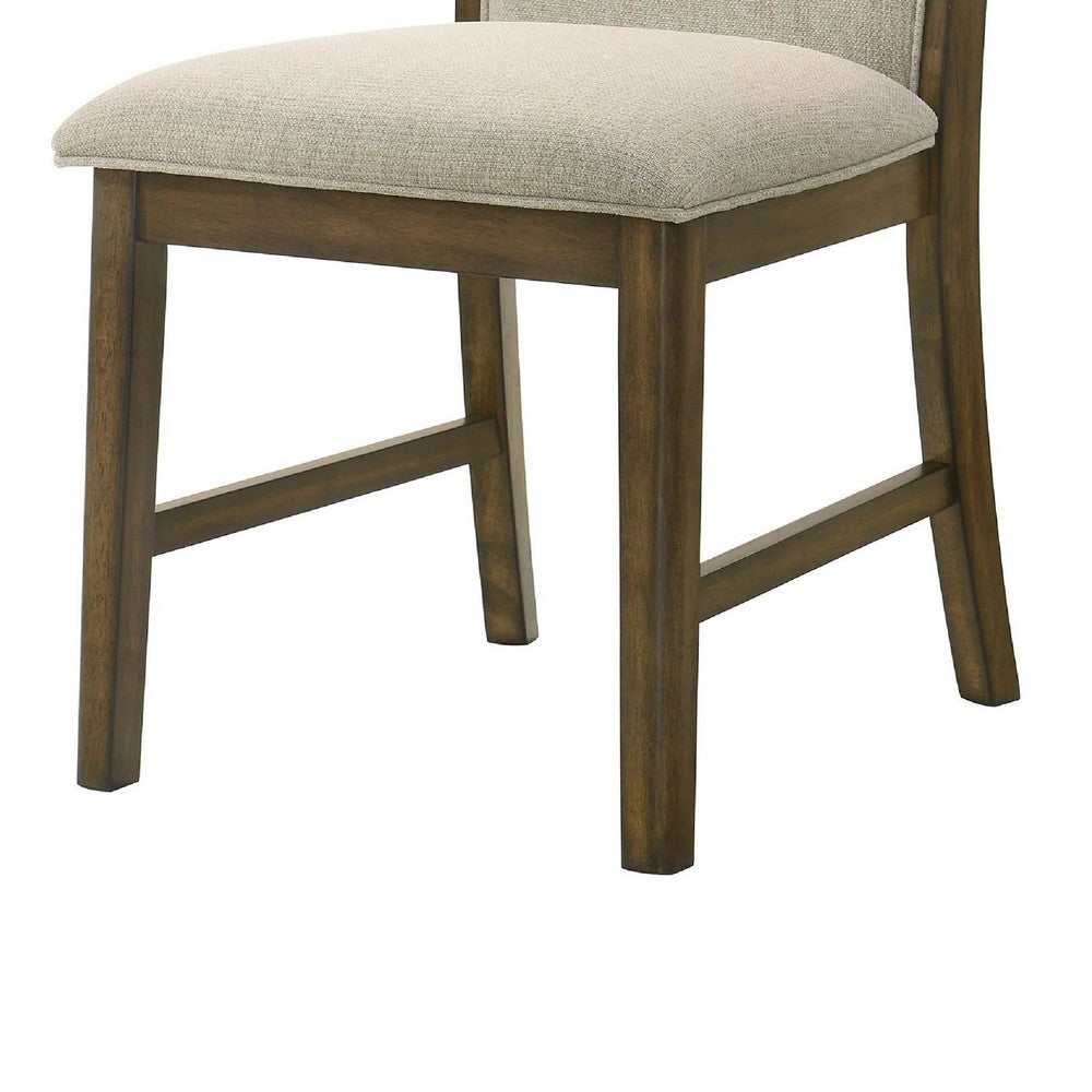 Moor Dining Side Chair Set of 2, Geometric Design Back, Off White, Oak Brown - BM353084