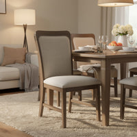 Moor Dining Side Chair Set of 2, Geometric Design Back, Off White, Oak Brown - BM353084