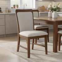 Moor Dining Side Chair Set of 2, Geometric Design Back, Off White, Oak Brown - BM353084