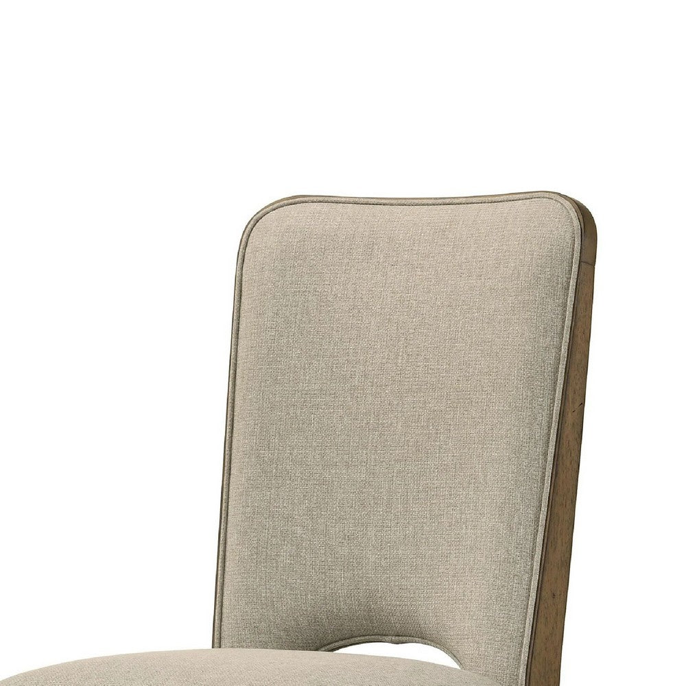 Rell Dining Side Chair Set of 2, Cutout Back, Beige Cushions, Antique Brown - BM353086