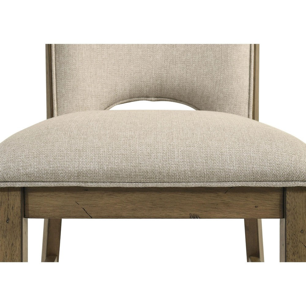 Rell Dining Side Chair Set of 2, Cutout Back, Beige Cushions, Antique Brown - BM353086
