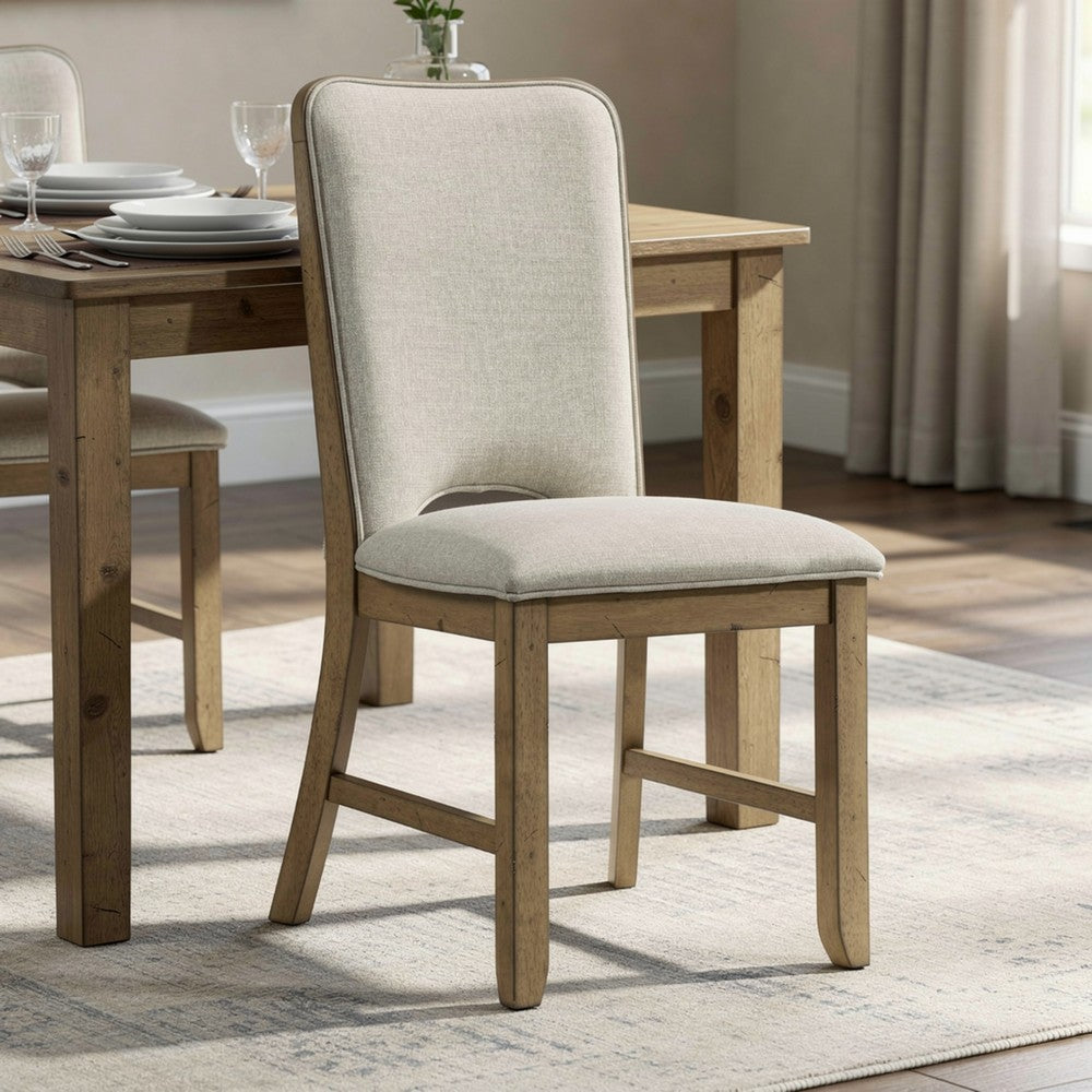 Rell Dining Side Chair Set of 2, Cutout Back, Beige Cushions, Antique Brown - BM353086
