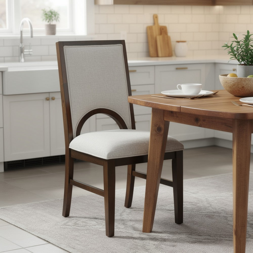 Mali Dining Side Chair Set of 2, Cutout Back , Dove Gray Fabric, Dark Brown - BM353089