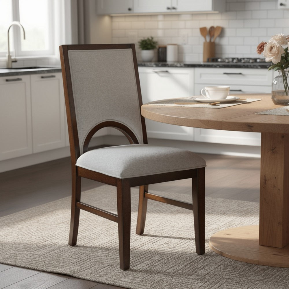 Mali Dining Side Chair Set of 2, Cutout Back , Dove Gray Fabric, Dark Brown - BM353089