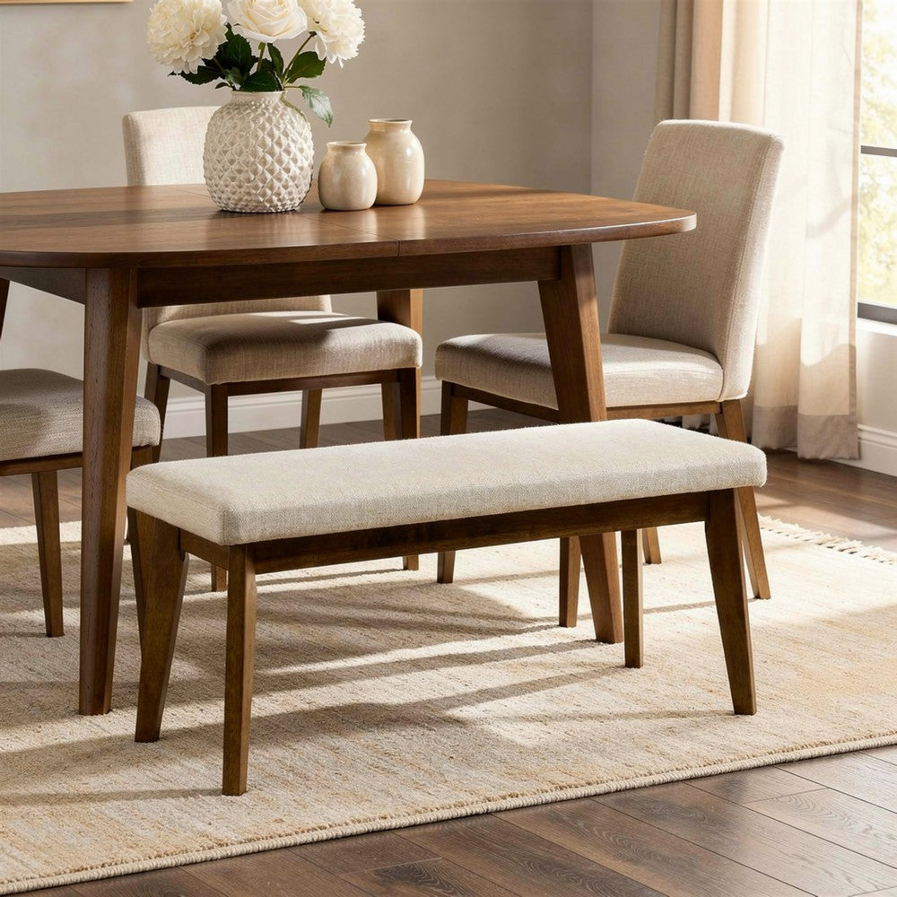 Stan Dining Bench, Noble Platinum Beige Seat, Smoke Walnut Brown 45 Inch - BM353092