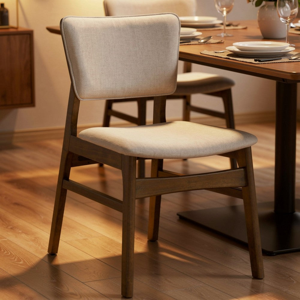 Stan Dining Chair Set of 2, Noble Platinum Beige Fabric, Walnut Brown - BM353093