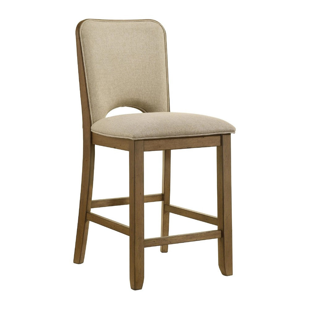 Rell Counter Stool Chair Set of 2, Cutout Back, Beige, Antique Brown - BM353095