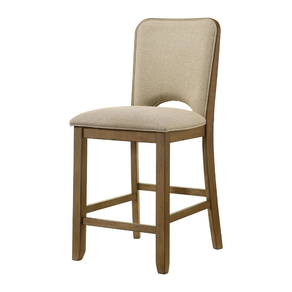 Rell Counter Stool Chair Set of 2, Cutout Back, Beige, Antique Brown - BM353095