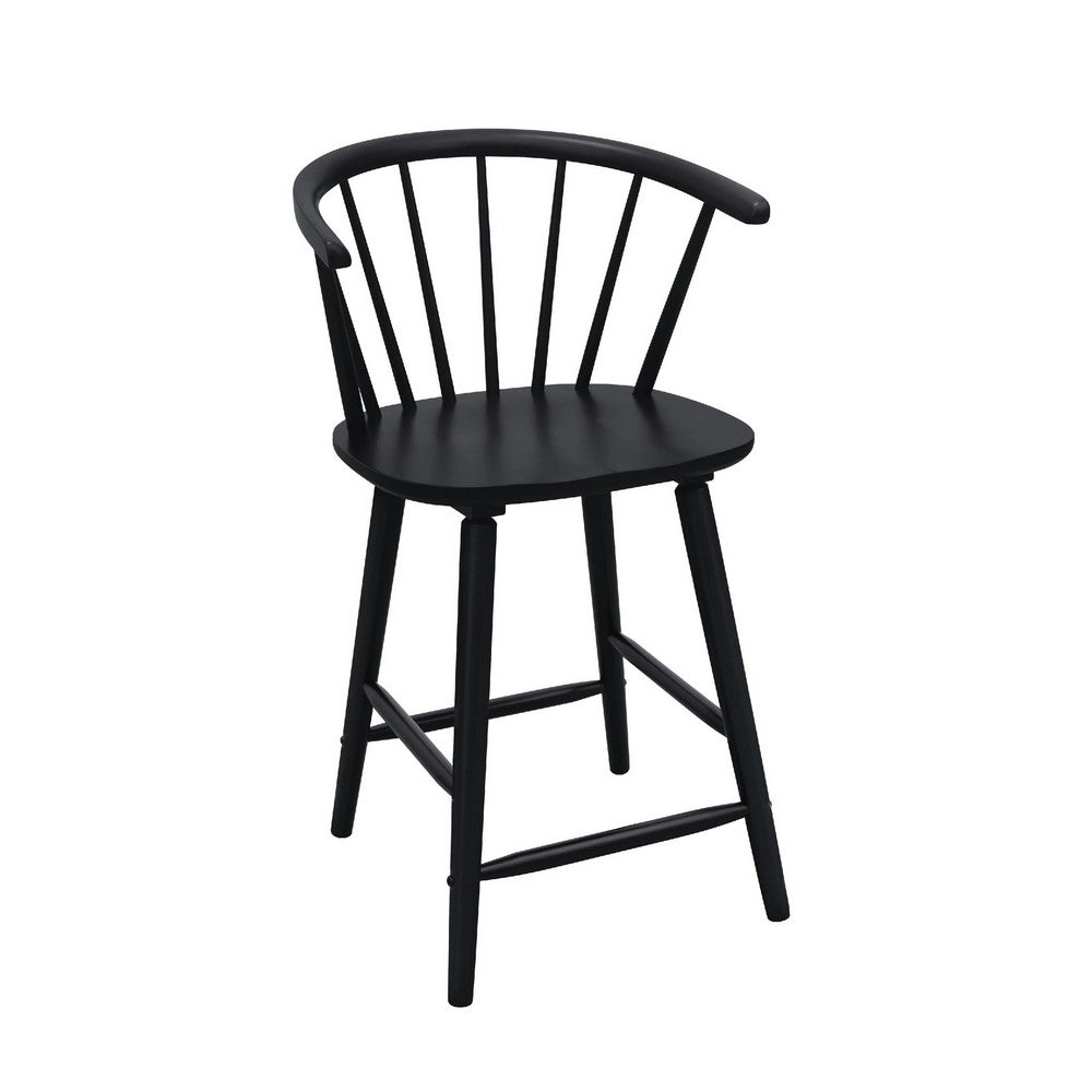 Anna Counter Stool Chair Set of 2, Curved Spindle Back, Footrests, Black - BM353096
