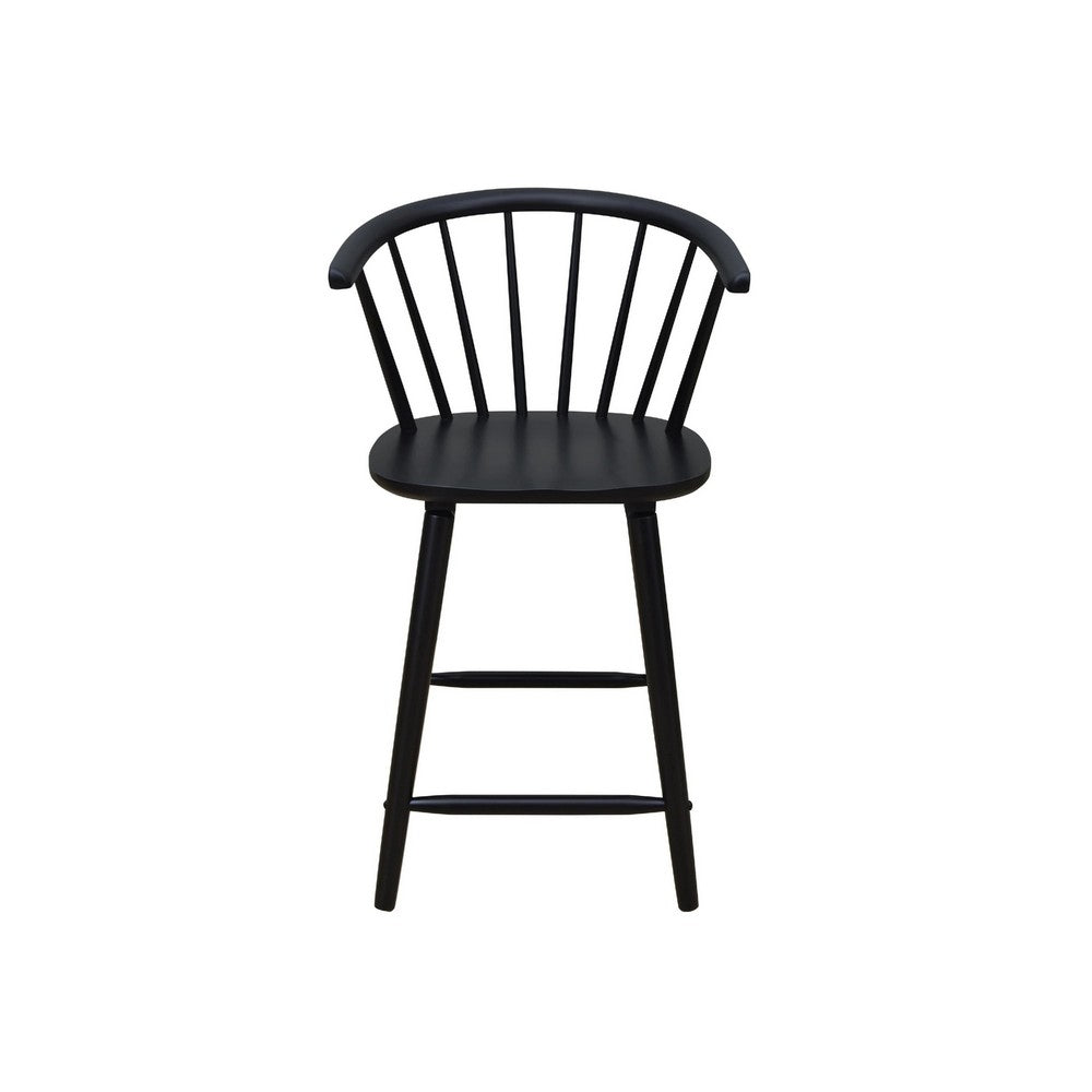 Anna Counter Stool Chair Set of 2, Curved Spindle Back, Footrests, Black - BM353096