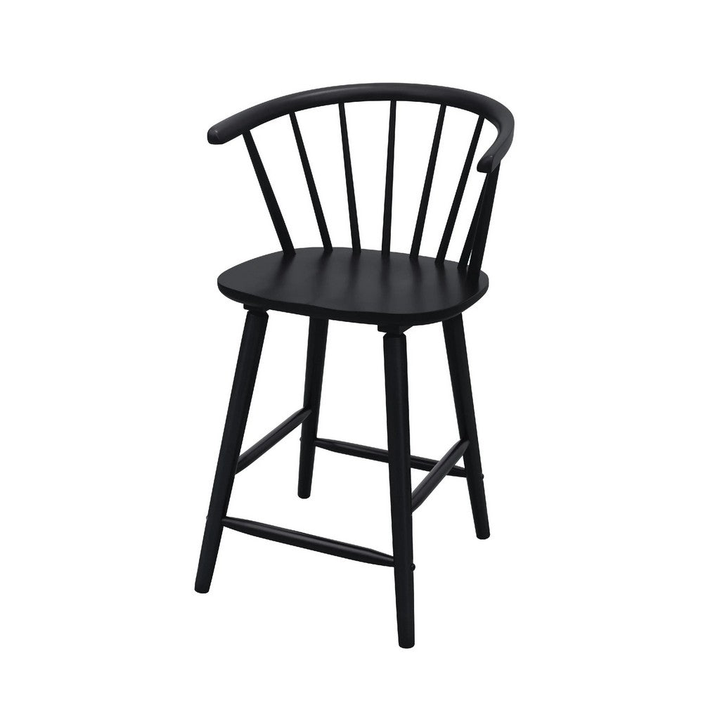 Anna Counter Stool Chair Set of 2, Curved Spindle Back, Footrests, Black - BM353096