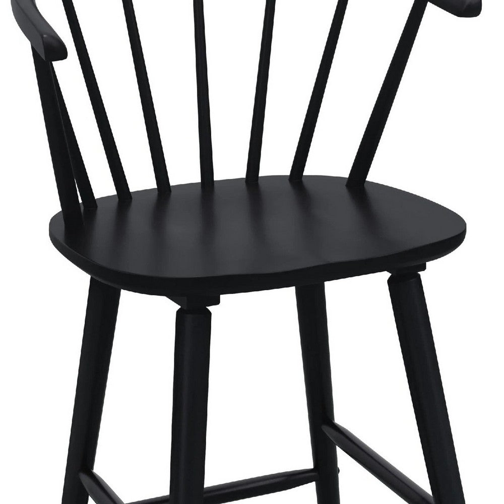 Anna Counter Stool Chair Set of 2, Curved Spindle Back, Footrests, Black - BM353096