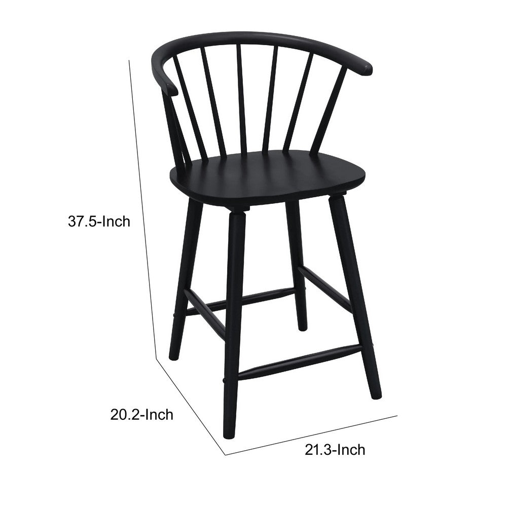 Anna Counter Stool Chair Set of 2, Curved Spindle Back, Footrests, Black - BM353096