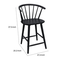 Anna Counter Stool Chair Set of 2, Curved Spindle Back, Footrests, Black - BM353096