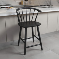 Anna Counter Stool Chair Set of 2, Curved Spindle Back, Footrests, Black - BM353096