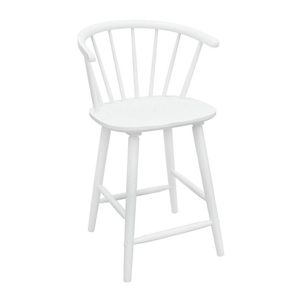 Anna Counter Stool Chair Set of 2, Curved Spindle Back, Footrests, White - BM353097