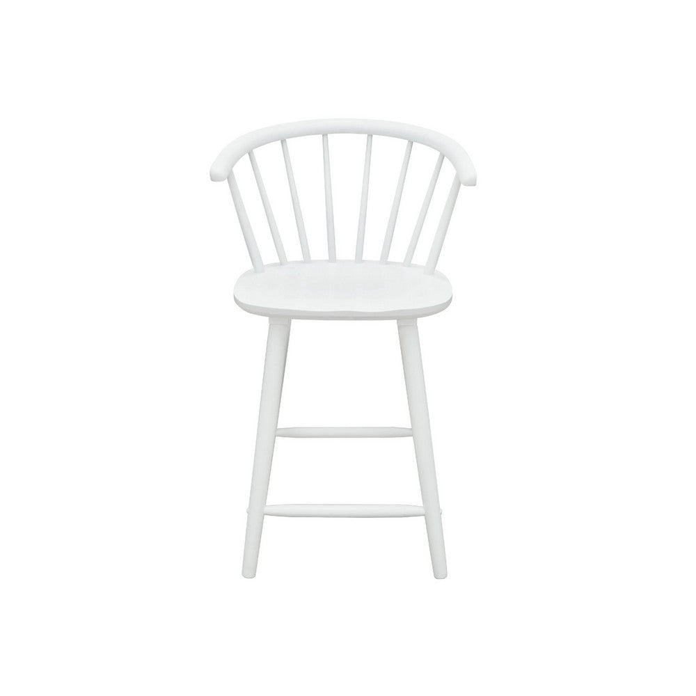 Anna Counter Stool Chair Set of 2, Curved Spindle Back, Footrests, White - BM353097