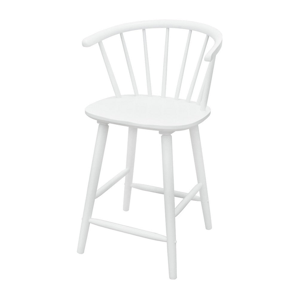 Anna Counter Stool Chair Set of 2, Curved Spindle Back, Footrests, White - BM353097