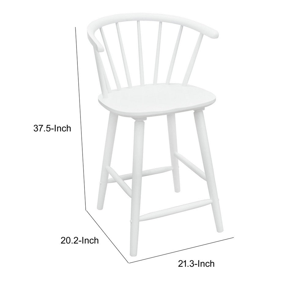 Anna Counter Stool Chair Set of 2, Curved Spindle Back, Footrests, White - BM353097