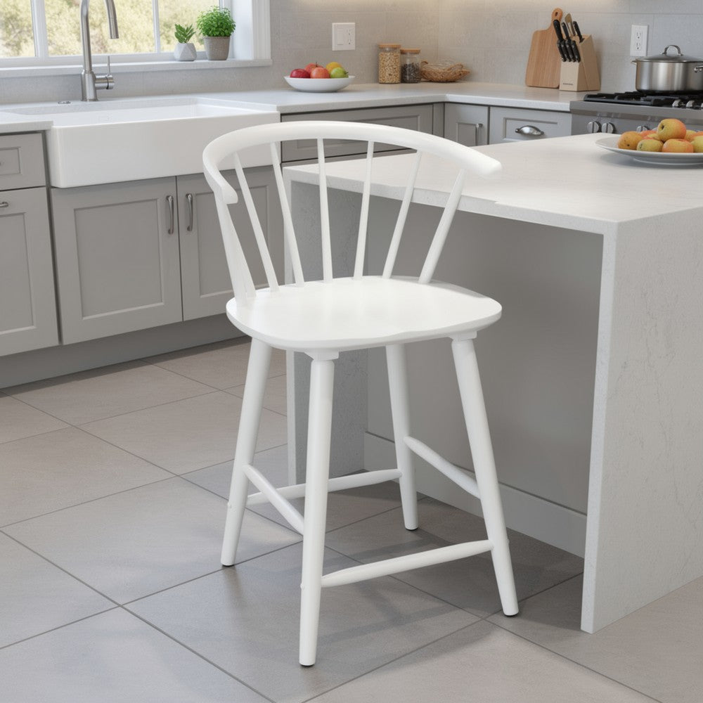 Anna Counter Stool Chair Set of 2, Curved Spindle Back, Footrests, White - BM353097