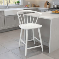 Anna Counter Stool Chair Set of 2, Curved Spindle Back, Footrests, White - BM353097