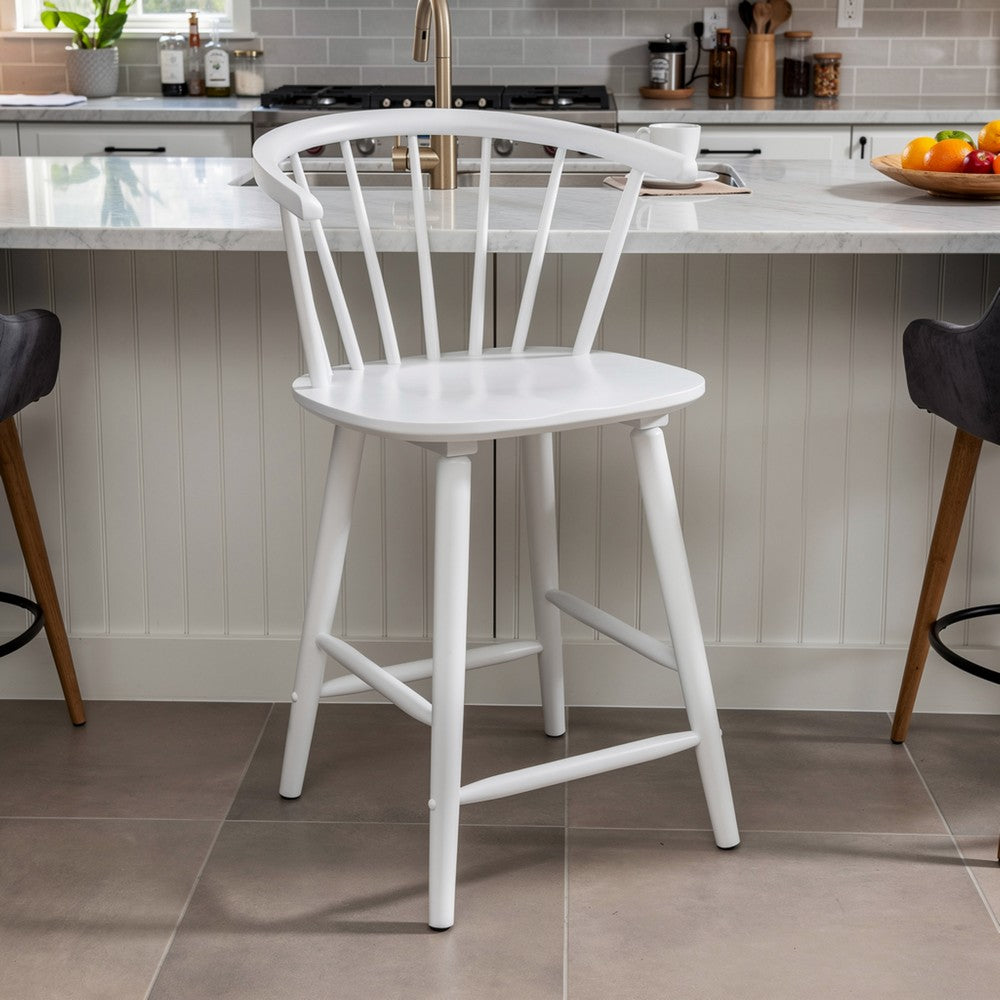 Anna Counter Stool Chair Set of 2, Curved Spindle Back, Footrests, White - BM353097