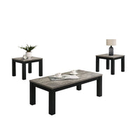 3pc Coffee Table and 2 End Table Set, Gray Concrete Top, Black Wood Legs - BM353098