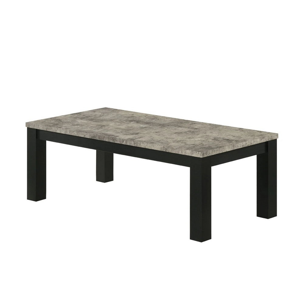 3pc Coffee Table and 2 End Table Set, Gray Concrete Top, Black Wood Legs - BM353098