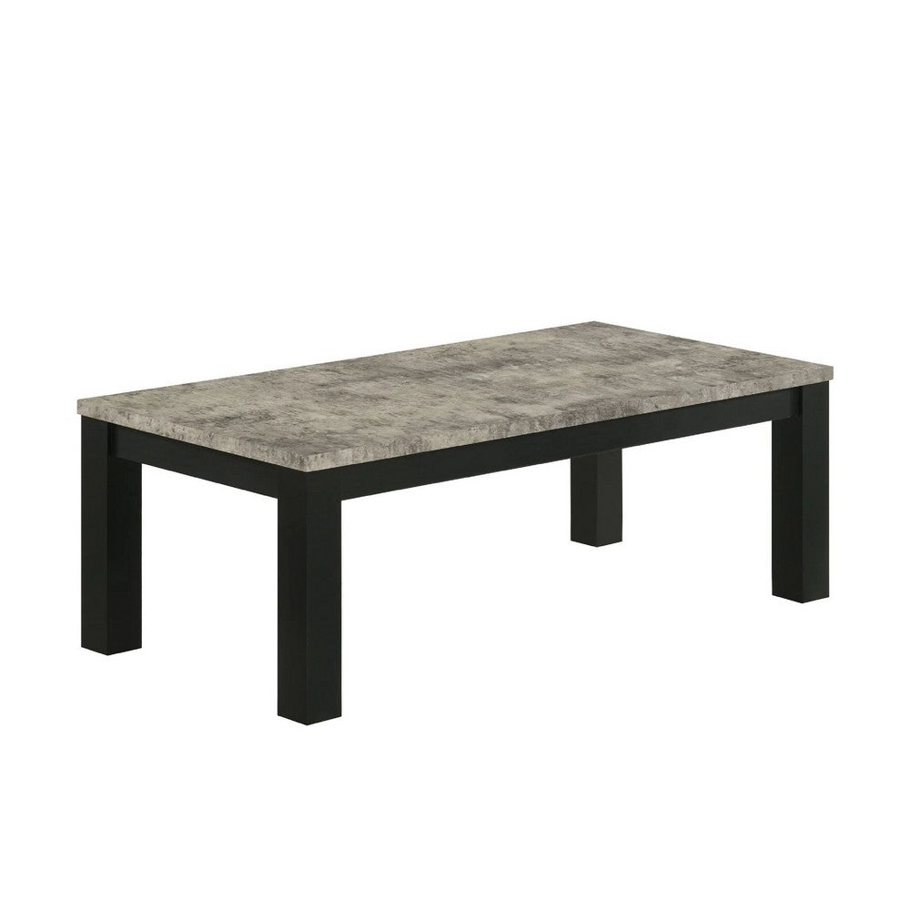 3pc Coffee Table and 2 End Table Set, Gray Concrete Top, Black Wood Legs - BM353098