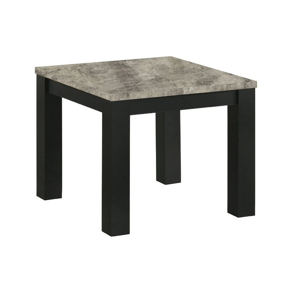 3pc Coffee Table and 2 End Table Set, Gray Concrete Top, Black Wood Legs - BM353098