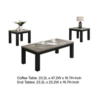 3pc Coffee Table and 2 End Table Set, Gray Concrete Top, Black Wood Legs - BM353098