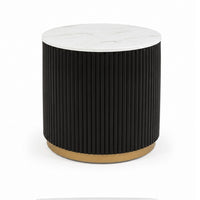 Frey Side End Table, White Faux Marble, Reeded Base, Gold Banding 22 Inch - BM353099