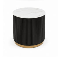 Frey Side End Table, White Faux Marble, Reeded Base, Gold Banding 22 Inch - BM353099