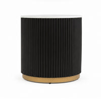 Frey Side End Table, White Faux Marble, Reeded Base, Gold Banding 22 Inch - BM353099