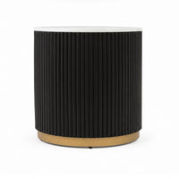 Frey Side End Table, White Faux Marble, Reeded Base, Gold Banding 22 Inch - BM353099