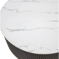 Frey Side End Table, White Faux Marble, Reeded Base, Gold Banding 22 Inch - BM353099