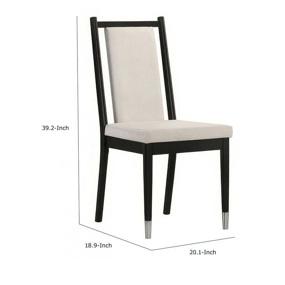 Maddy Dining Side Chair Set of 2, White Chenille Foam Cushions, Black-BM353102