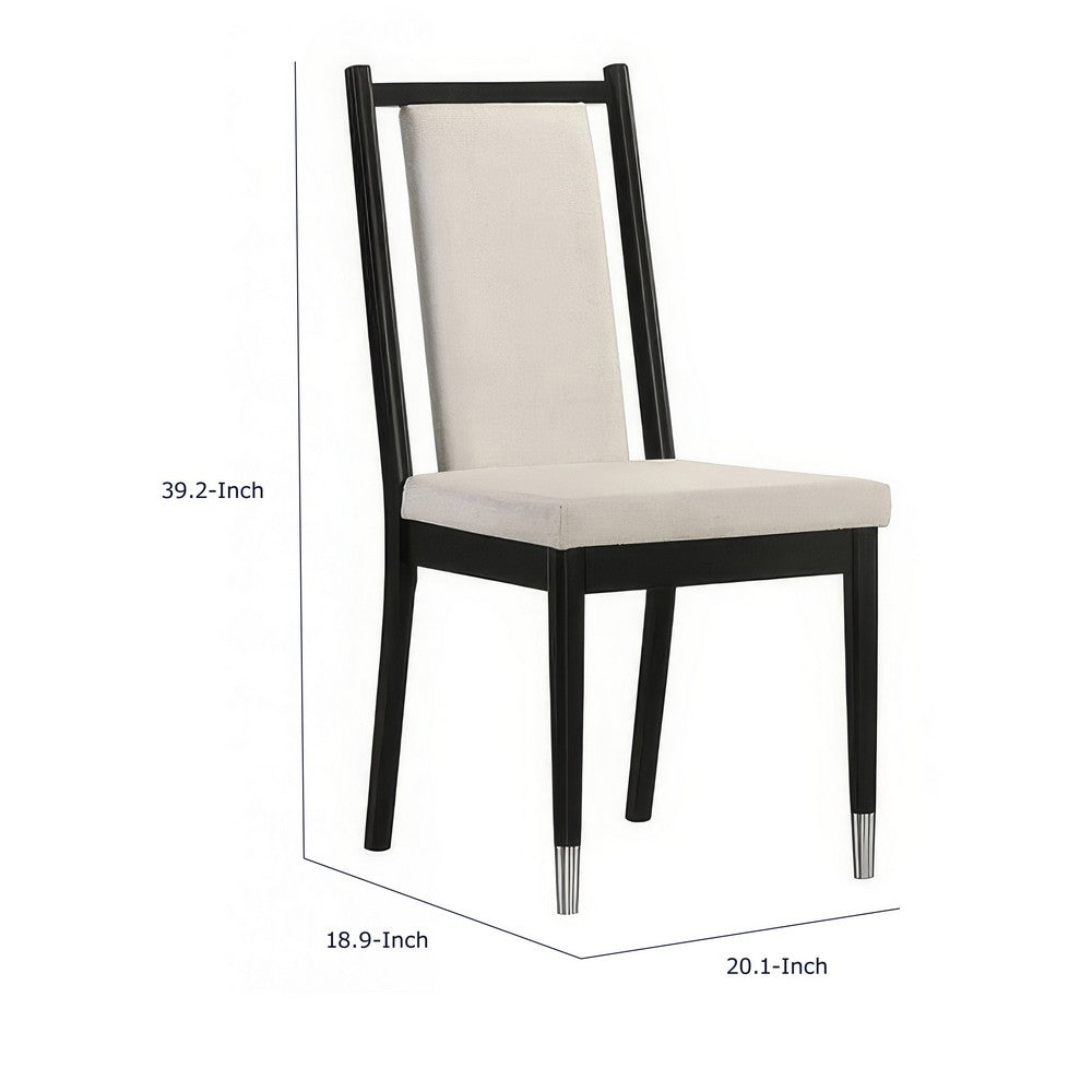 Maddy Dining Side Chair Set of 2, White Chenille Foam Cushions, Black-BM353102