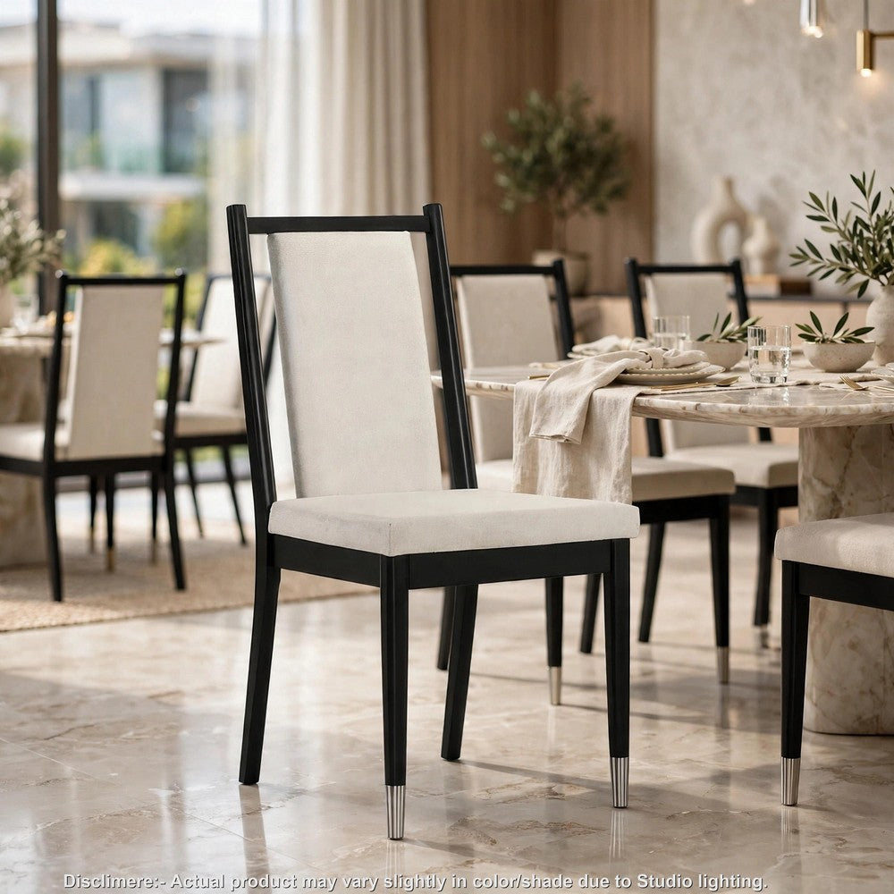 Maddy Dining Side Chair Set of 2, White Chenille Foam Cushions, Black-BM353102