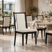 Maddy Dining Side Chair Set of 2, White Chenille Foam Cushions, Black-BM353102
