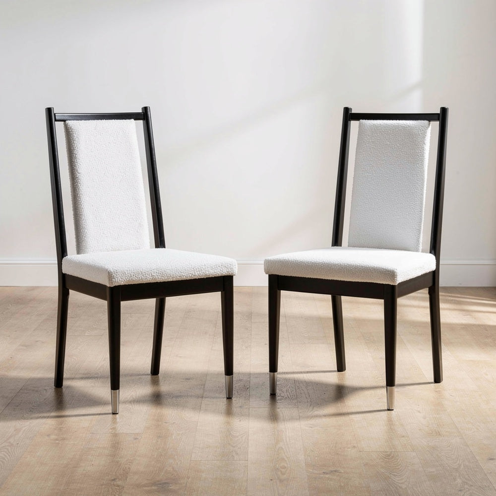 Maddy Dining Side Chair Set of 2, White Chenille Foam Cushions, Black-BM353102